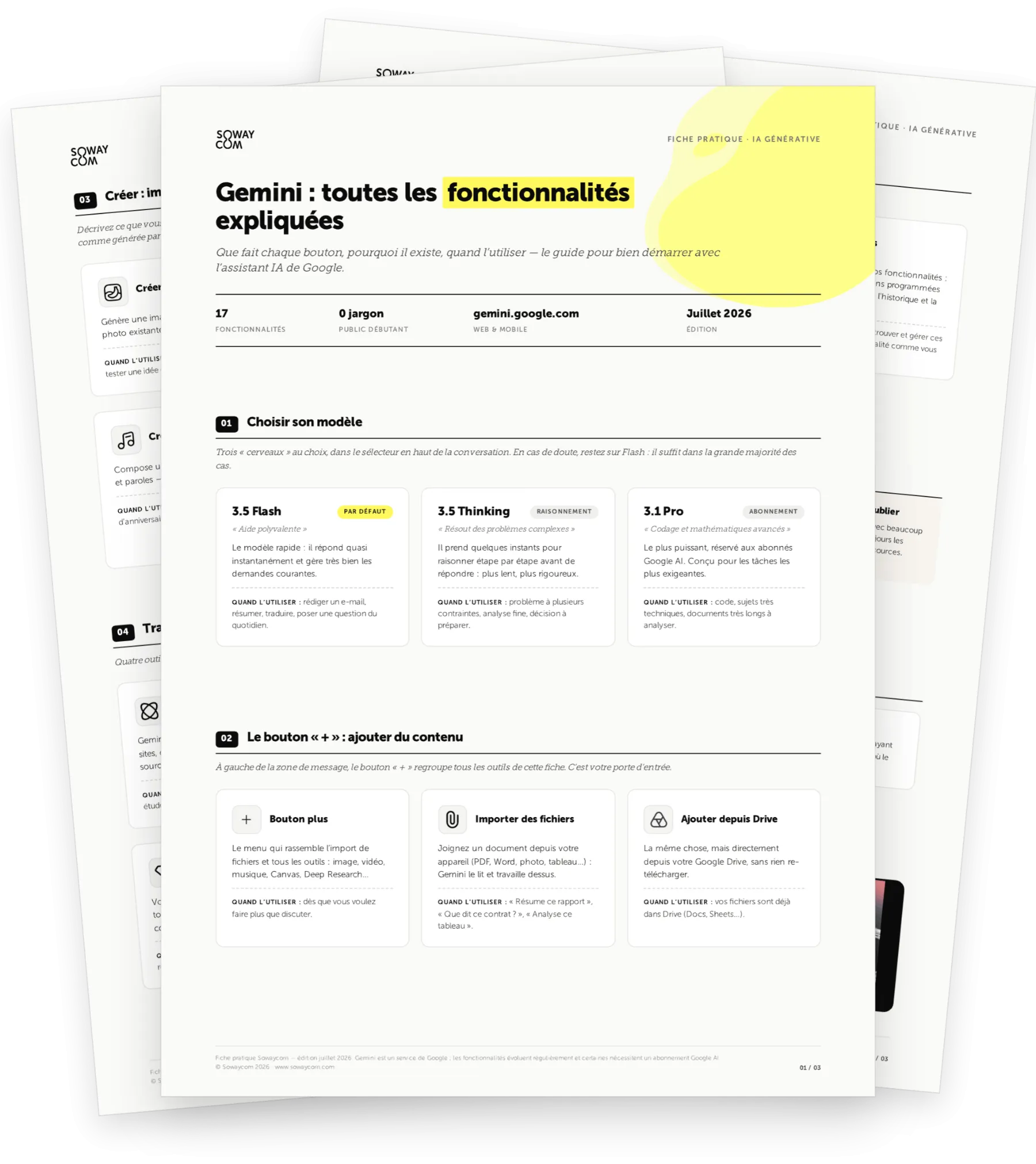 Fiche pratique Gemini de Sowaycom — mockup imprimable